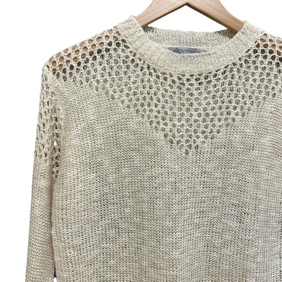 Arianna Cream Metallic Gold Thread Intarsia Knit Pullover Sweater Top Size XL - Picture 3 of 6